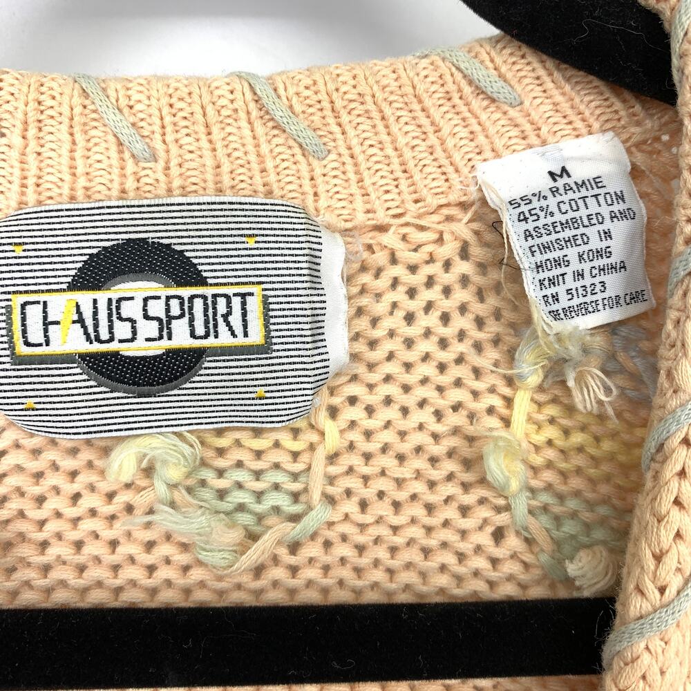 Vintage Chaus Sport V-Neck Cardigan Sweater Womens Sz M Peach Teepee Arrow Print - Picture 5 of 6